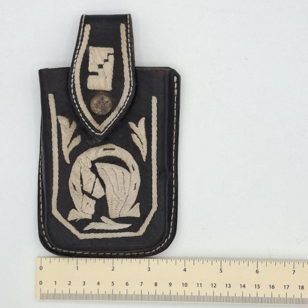 Black Cream Western Leather Phone Holster Belt Clip Cowboy Case